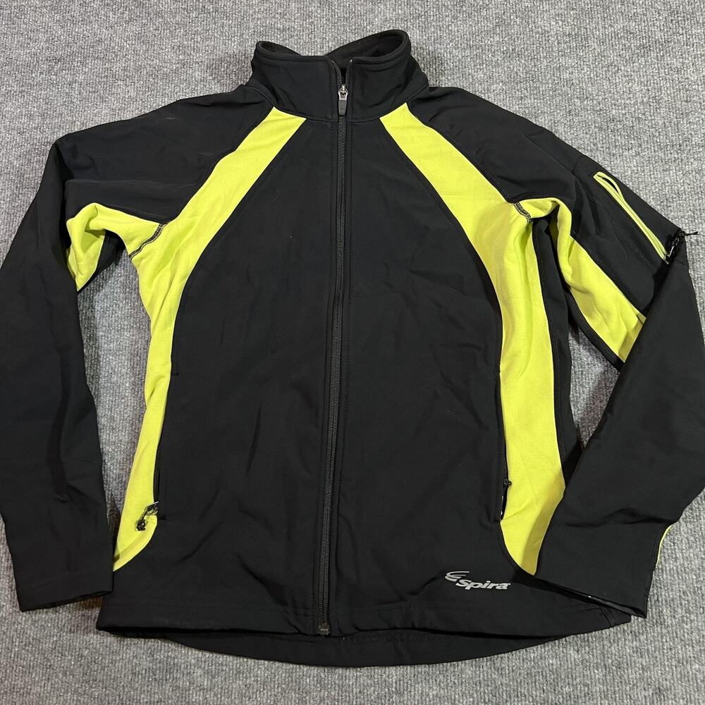 Spira Jacket Womens Medium Black Yellow Softshell Full Zip Running Athletic